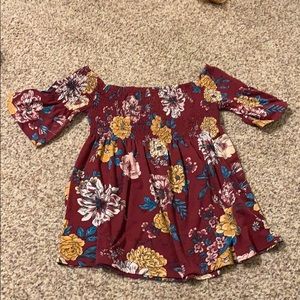 Maroon Floral Open Shoulder Top